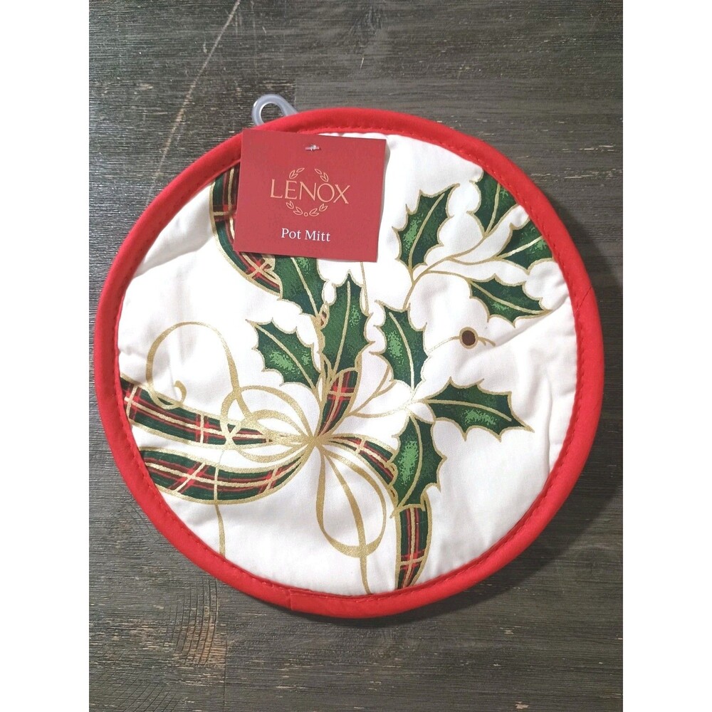Lenox Christmas Holiday Holly Pot Mitt Red Gold Green White New